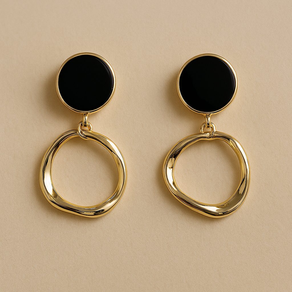 🖤 Gold-Black Drip Ring Earrings