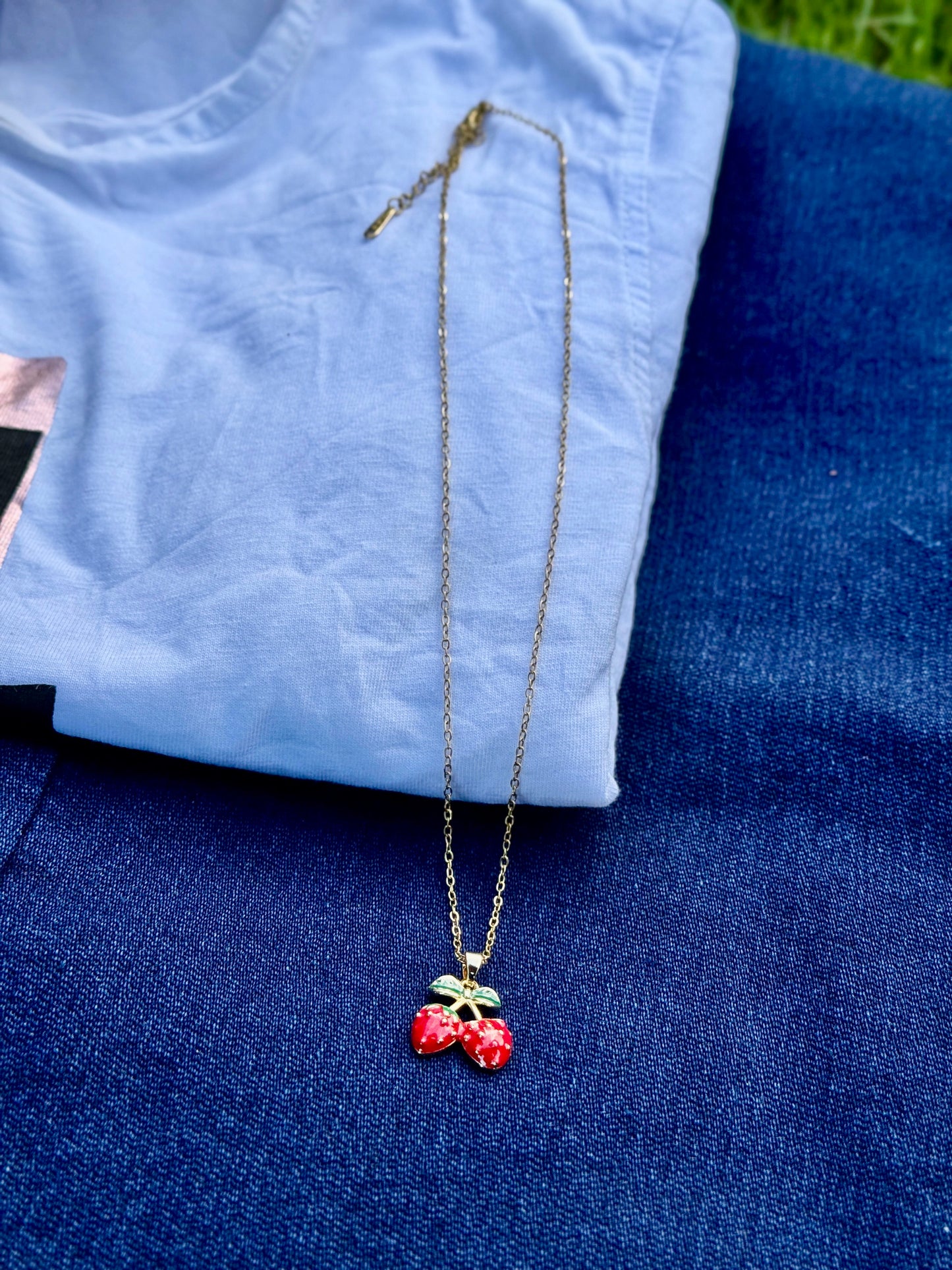 Gold Cherry Pendant Necklace