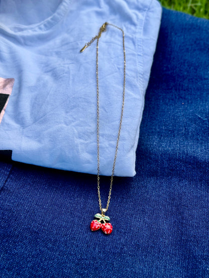 Gold Cherry Pendant Necklace