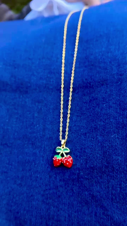 Gold Cherry Pendant Necklace